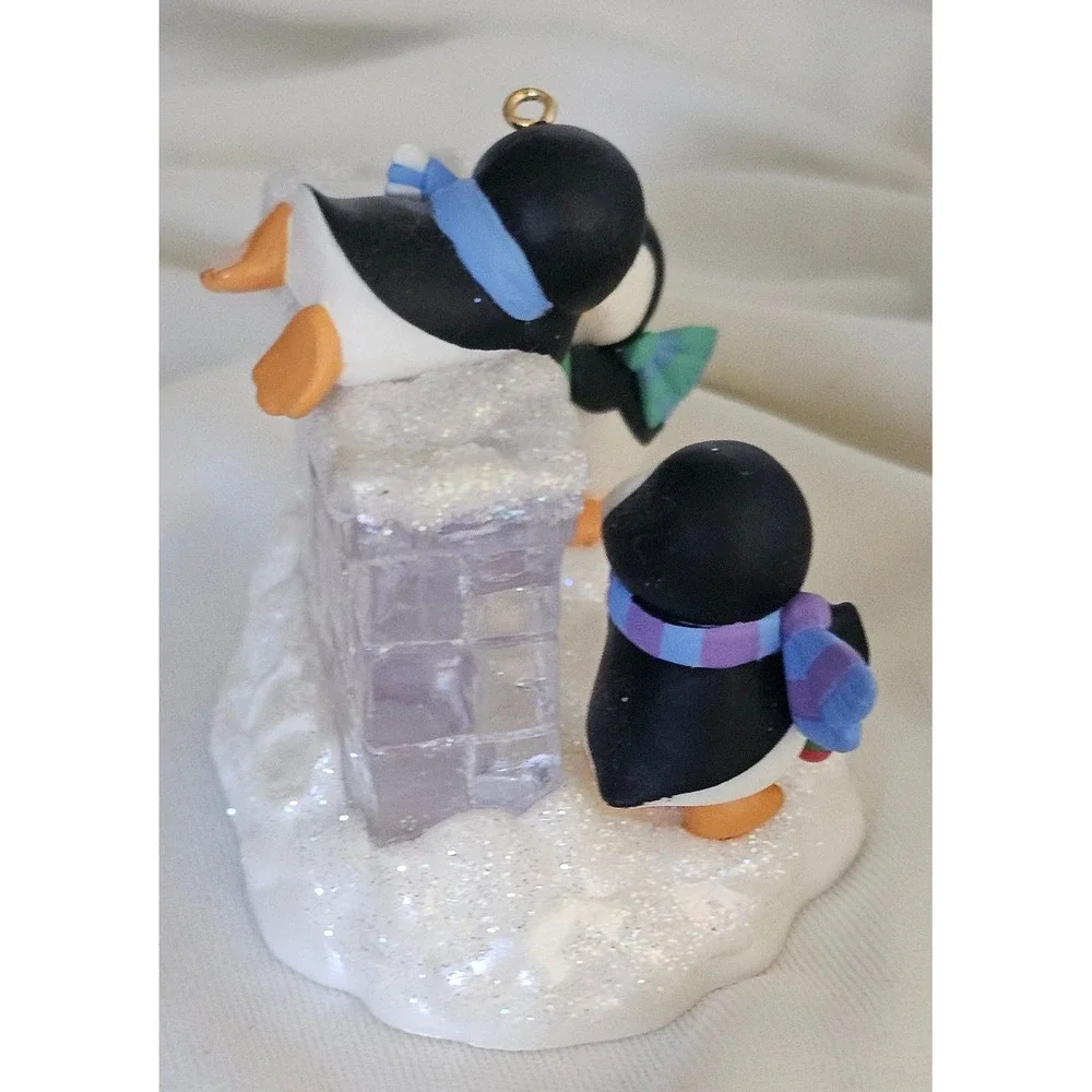 2010 Hallmark Keepsake Penguin Chimney Christmas Ornament Glitter Base Festive